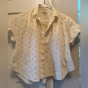 Madewell Cream Button-Up Shirt - small orange design, size medium